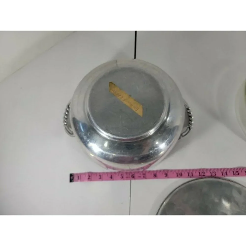 1950s Hand Hammered‎ Aluminum Casserole Server with Pyrex Bowl Glass Insert